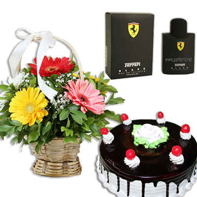 "Ferrari Black - 125 ml EDT, Flower Basket, Chocolate Cake - Click here to View more details about this Product